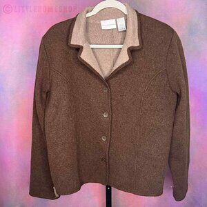Vintage Alfred Dunner 100% Wool Brown Cardigan, Size Large